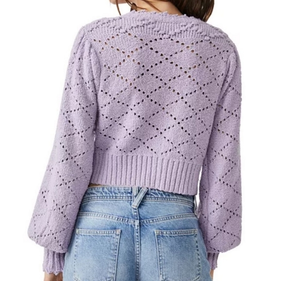 SOLDFree People Polly Lily Sweater Lavander Lilac Color Cropped Puff Sleeves XS - Picture 4 of 14